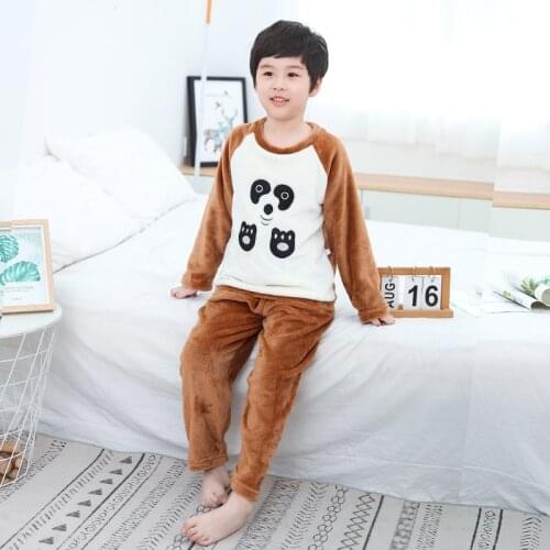 Autumn winter 1-12T childrens flannel pajamas baby boys girls baby thick Cartoons soft Sets Teen Boy Child Fleece Sets Clothes