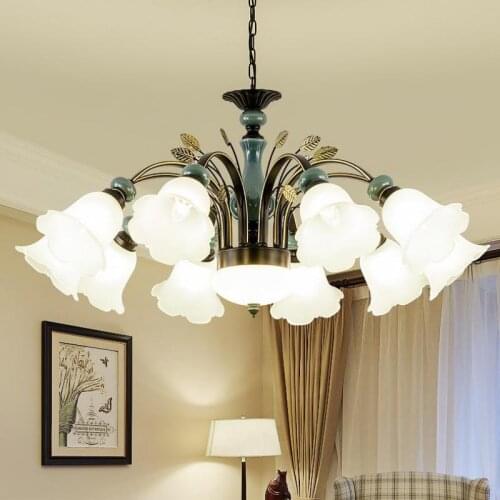Living room glass chandelier modern ceramic bedroom lamp wrought iron home dining room light Nordic country Chandelier Lighting