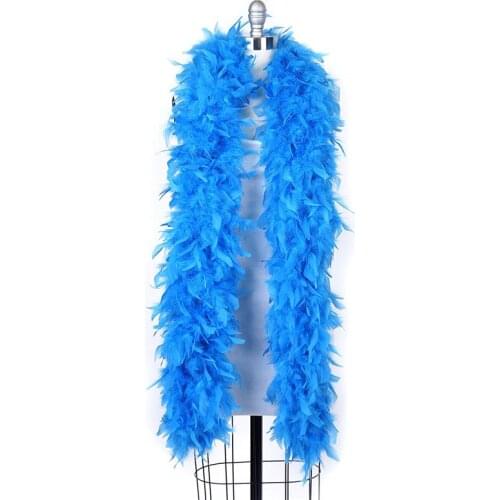 2 Meters Lake Blue Super Thicken Chandelle Turkey Feathers Boa Trim 80g Scarf/Mardi Gras Boas Dress Marabou Feathers for Crafts