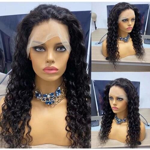 Loose Curly Black Color Synthetic Hair Lace Front Wigs with Baby Hair Water wave Glueless Lace Wigs with Pre Plucked For Women