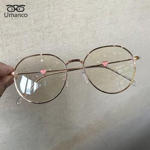 Ultralight Myopia Glasses for Women Men Round Anti Blue Light Near-Sight Eyeglasses Metal Frame Heart Decoration Female Glasses