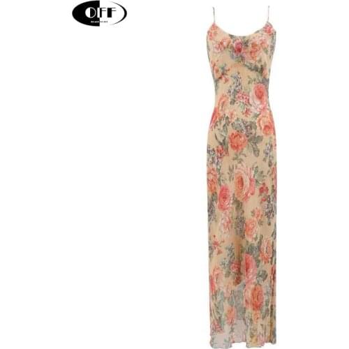 Vintage summer women maxi dress floral print elegant slim party night sundress sleeveless France woman dresses clothes vestidos