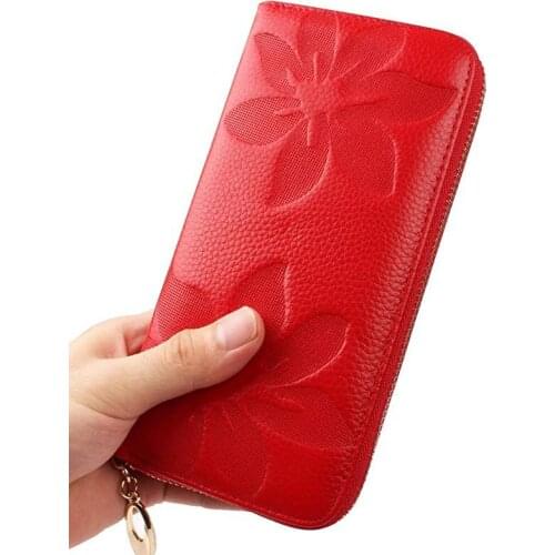 New Genuine Leather Clutch Bag Women Fashion Zipper Credit Card Holder Long Wallet High capacity Card Cover Purse Phone Bag
