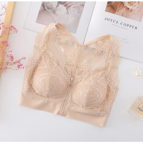 Female Vest Front Zipper Push Up Bra Full Cup Sexy Lace Bras For Women Bralette Top Plus Size Seamless Wireless Gather Brassiere