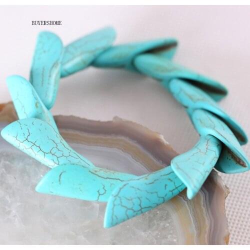 1Pcs BUYERSHOME Hot Jewelry For Women 15x38MM Natural Beads Stone Green Howlite Stretch Bracelet 8"H605