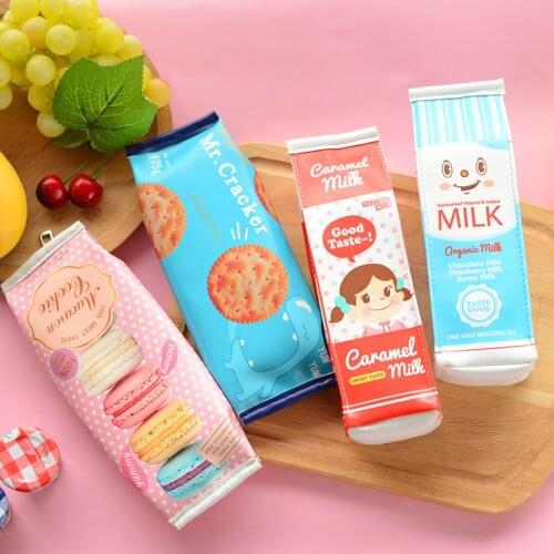 1PCS Lovely Creative Milk Macaron Cookie Pencil Case Pen Bag Cosmetic Makeup Bag Stationery Student Gift Prize Coin Purse