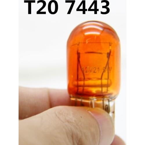 10 pcs T20 7440 7443 21/5W Amber Glass halogen lamps WY21W W21W Brake Bulbs Stop Light Side light Turn Signal Lamp 12v