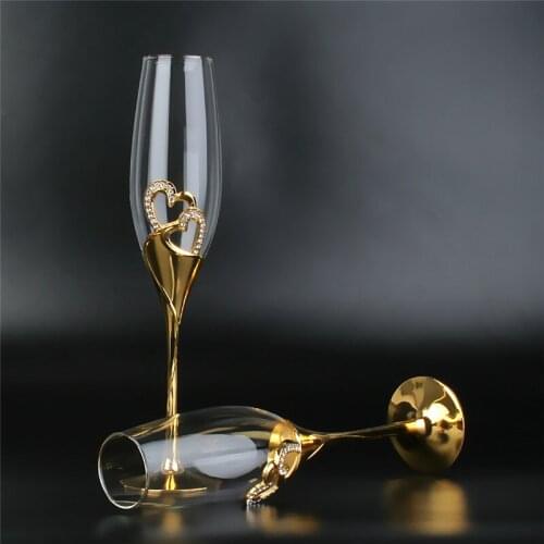 2-Piece Wedding Crystal Champagne Glass Set Flute Glasses Wine Glass for Wedding Gift Glasses Gold Champagne Glasses 201-300 ML