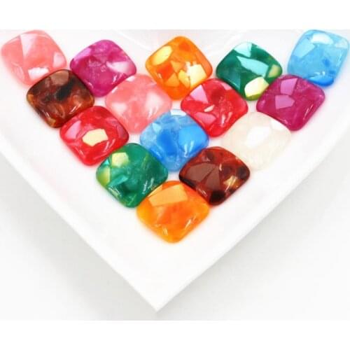 40pcs 12mm Square Resin Built-in Shell Cabochons Mixed Color Flat Back Cabochon Setting Supplies for Jewelry Finding-O7-13