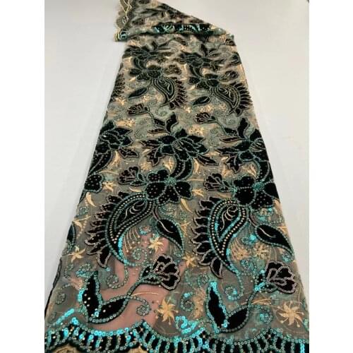 5yards/pc) High quality green African tulle lace soft laser cut velvet French net lace fabric with sequins for party FXZ088