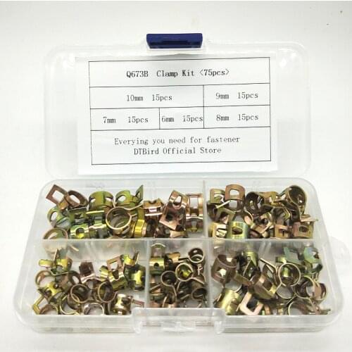 75Pcs/set 6-10mm Q673B Vacuum Spring Fuel Oil Water CPU Hose Clip Pipe Tube for Band Clamp Metal Fastener Assortment Kit