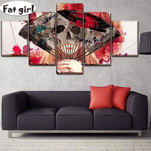 Abstract art woman fan mask 5d Diy Diamond Painting Cross Stitch flower,Skeleton Diamond Embroidery Square Diamond Mosaic gift
