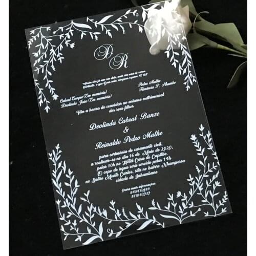 White Ink Acrylic Wedding invitation,Custom Acrylic invitations,Acrylic Baby Shower Invitations,10pcs Acrylic Wedding Menu Cards