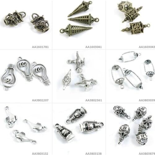 Antique Bronze Silver Tone Jewelry Making Charms Barn Lantern Aladdin Genie Magic Lamp Shade Bulb Streetlight Lamppost Pendant