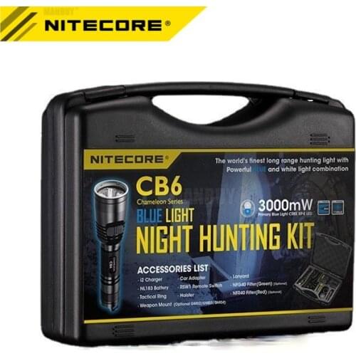 Free Shipping NITECORE CB6 NIGHT HUNTING KIT White Blue Light CREE XP-G2 LED Outdoor Hunting Tactical Flashlight Lantern Box Set