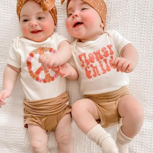 Newborn Infant Baby Boys Girls Bodysuit Twin Sister Twin Brother Cotton Bodysuit Cute Summer Short White Sleeve For Baby 0-24M