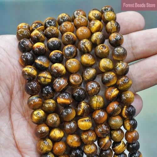 Wholesale Brown Gold Tiger Eye Agates Beads Natural Stone Round Beads 15" Strand 4 6 8 10 12 14MM Pick Size For Jewelry Making