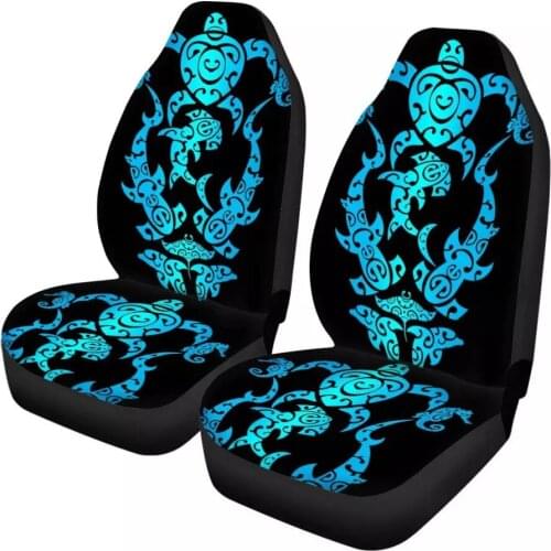 HUGSIDEA 2 Pieces Front Seat Cover Novelty Blue Tribal Turtle Print Universal Auto Seat Cushion Pad Fit Four Season Fashion
