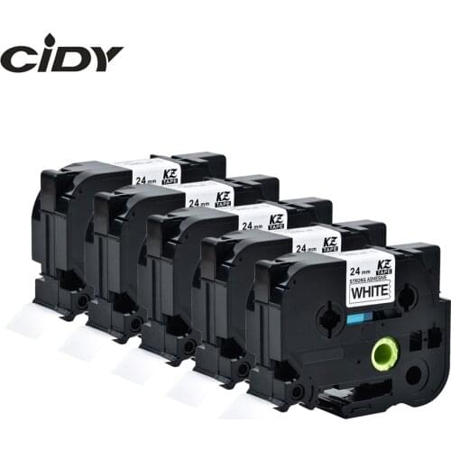 Cidy 5pcs Black on White Strong Adhesive Tape tze S251 TZe-S251 tz-S251 compatible brother p-touch printer TZ S251