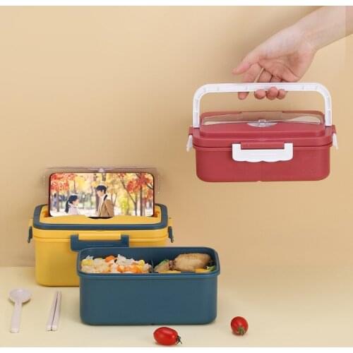 Two Tiers Lunch Box With Stainless Steel Tableware Microwave Heating Students Work Keep Fresh Plastic Storage Container