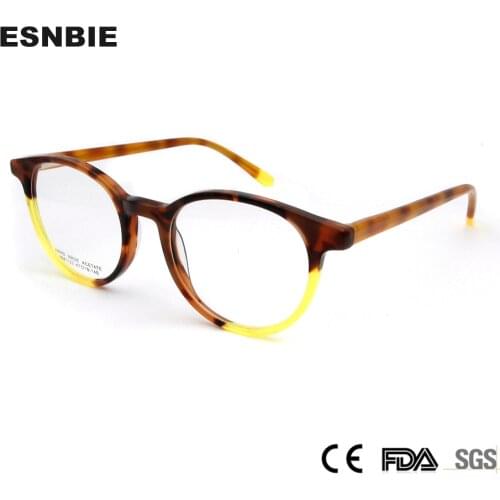 ESNBIE Acetate Vintage Women Eyeglasses Frame Round Men Spectacle Frames Glasses Multi Color Eyes Glasses Optical Frames Man