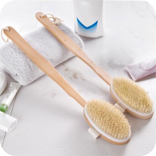 Hot Sale Home Bath Brush Shower Brushes Boar Bristles Exfoliating Body Massager with Long Wooden Handle Body Shower Brush