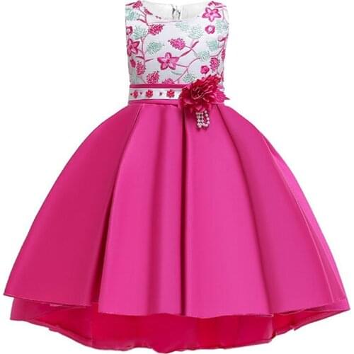 Exquisite embroidered trailing childrens evening dress flower girl wedding sweet princess dress girl high-end kids clothes