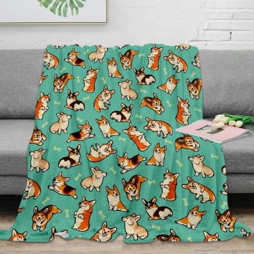 Jolly Corgis In Green Throw Blanket Home Decoration Dog and Bone Warm Microfiber Blankets For Bedroom