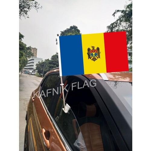 KAFNIK,30*45CM Moldova Window Car Flags and Banners Countries World Custom Flags with 43/52cm flagpole for car decoration
