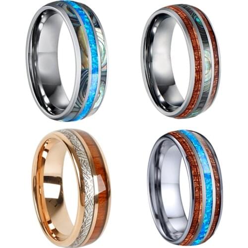 Classic Hawaii style wooden shell Opal wedding band tungsten carbide rings for men and women 8mm fashion jewelry finger ring