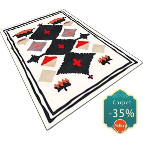 Moroccan Ethnic Style Living Room Carpet Simple Geometric Beige Gray Decorative Nedroom Rug Home Non-Slip Bedside Area Floor Mat