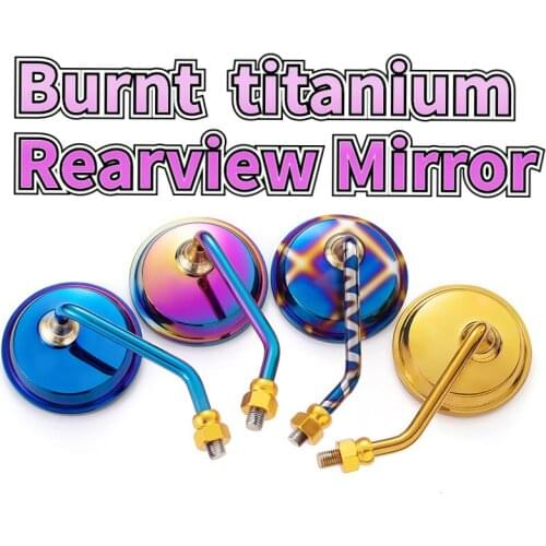 Motorcycle Rearview Mirror Round Titanium-burned Pedal E-bike Burnt Titanium Blue Mirror 8MM/10MM Aluminum Alloy Solid Rod