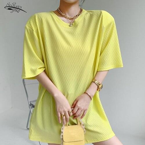 Summer womens standing shoulder T-shirt short-sleeved office ladies tops 2021 new solid color O-neck loose T-shirt casual 15634