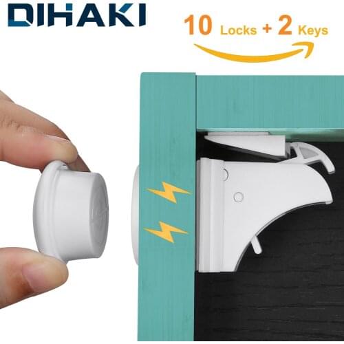 10pcs Baby Cabinet Lock 10 Locks 2 Keys Magnetic Cupboard Locks Safety Children Protection Kids Drawer Locker Childproof Locks