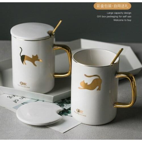 Cute Cartoon Coffee Mug Ceramic with Spoon Nordic Modern Creative Milk Mug Personalised Pet Esspresso Cup Tazas Girl Gift DA60MK