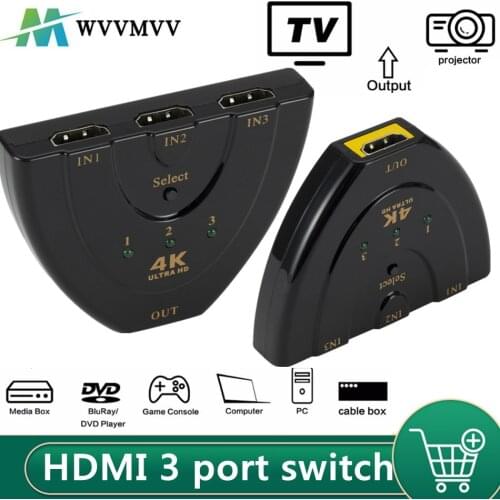 Mini 4K*2K 3D 3 Port HDMI-compatible 1.4 Switch 4K Switcher HD Splitter 1080P 3 in 1 out Video Adapter for DVD HDTV Xbox PS3 PS4