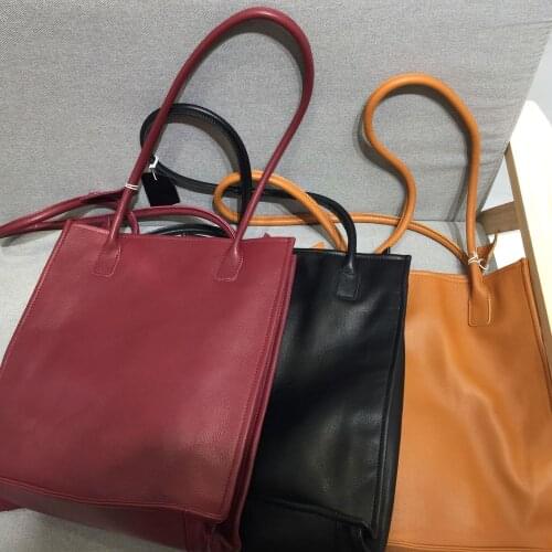 Fashion Simple Women Tote Bag Genuine Leather European and American Style Solid Color Soft Cowhide Handbags Casual Tote 2021 New