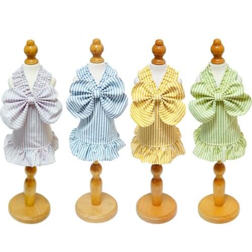 Cartoon Dog Clothes Bowknot Clothing for Dogs Dress Super Pet Outfits Small Cute Spring Summer Print Colourful Stripe Ropa Perro
