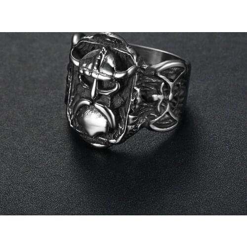 Megin D Hot Sale Simple Style Ancient Warrior Shape Stainless Steel Mens Rings for Men Father Lover Friend Fashion Gift Jewelry