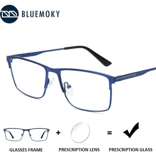 BLUEMOKY Metal Progressive Prescription Glasses Men Square Anti Blue Light Photochromic Eyewear Optical Myopia Eyeglasses