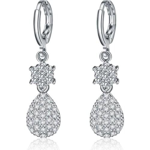 MxGxFam Flowers Charm Drop Earrings For Women Jewelry White Gold Color AAA+ Cubic Zircon