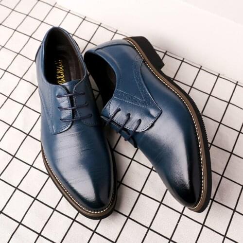 Official Shoes Pop fashion Mens Point Leather Shoes black blue brown Mens Oxford Official Shoes Casual Shoes ghn23