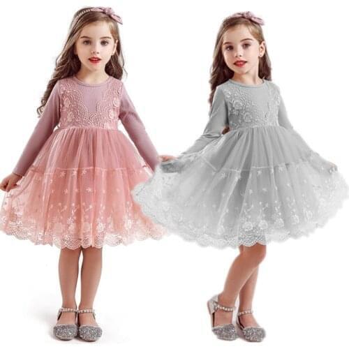 Autumn Girls Knitted Lace Dresses Little Kids Flower Princess Birthday Party Vestidos Gown Long Sleeve Children Casual Clothes