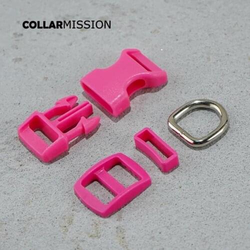 Plastic buckle+Tri-Glid+square keeper+D ring) DIY dog collar 15mm webbing sewing high quality accessory premium mei red