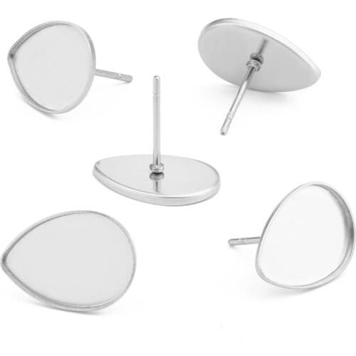 40pcs Stainless Steel Earring Cabochons Blank Base Fit 10*14MM Teardrop-shaped Bezel Setting Tray DIY Jewelry Making Accessories