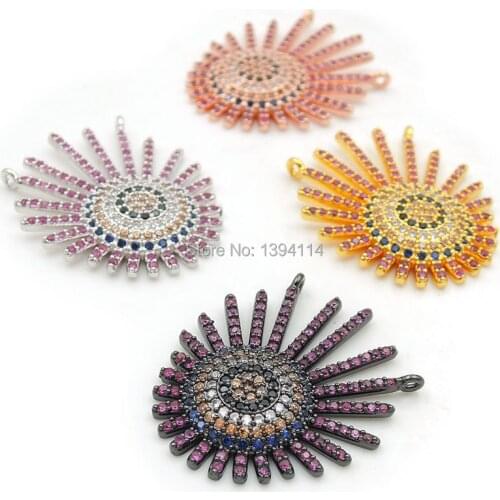 28*24*3mm Micro Pave Red CZ Sun Charms Of Double Loops Fit For Men And Women Making Necklaces Jewelry