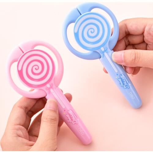1pc Stainless Steel Cartoon Lollipop Mini Scissors Kids Paper Cutter Tool Student Stationery Home Office Portable Safe Scissor