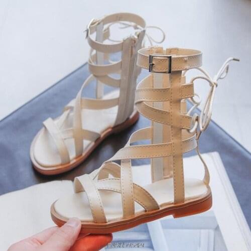 Girls Sandals Soft Bottom Little Princess Shoes Summer New Childrens High Roman Shoes Baby Princess Peep-toe Beach Sandals