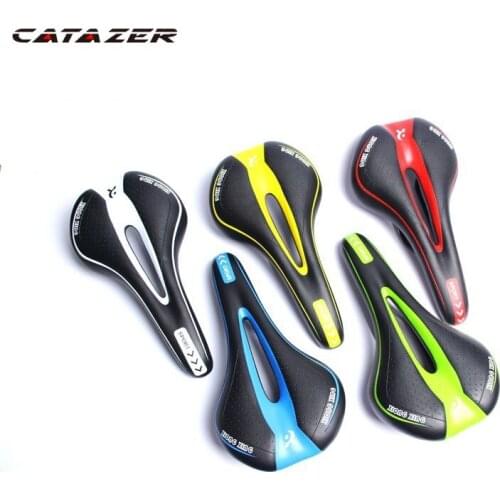 Mountain Bike Saddle 5 Colors Soft Saddle with Hollow Design and Leather Surface for MTB / Road Bicycle Leather Bicycle Saddle