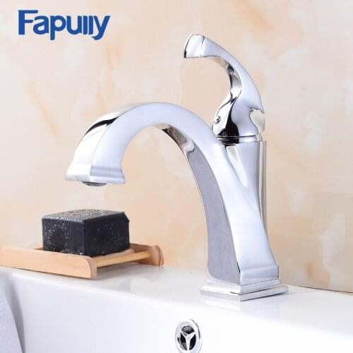 Fapully Basin Faucet Chrome Hot and Cold Faucet Single Handle Deck Mounted Brass Faucets Sink Mixer for Bathroom 515-11C